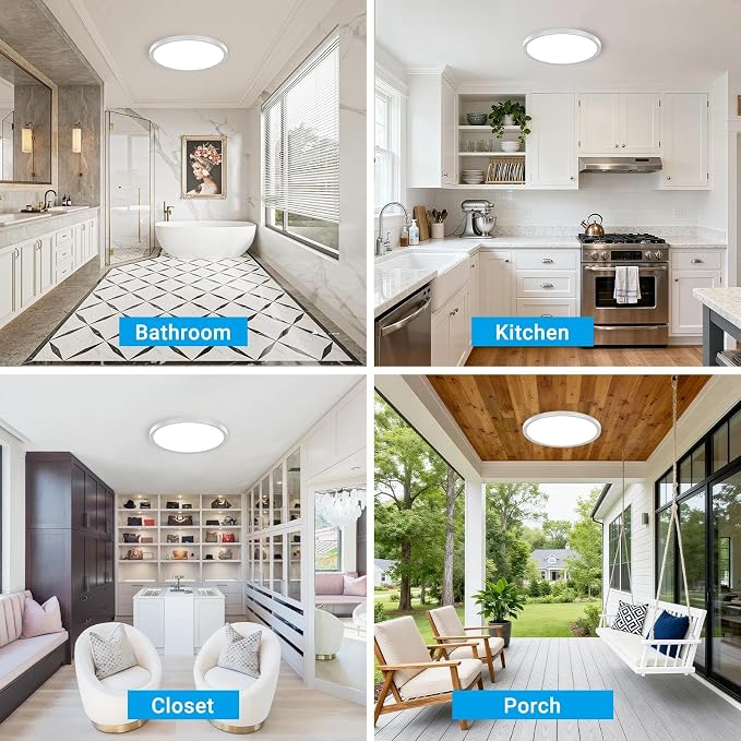 2 Pack LED Flush Mount Ceiling Light,12Inch 24W,3000K/3500K/4000K/5000K/6500K 5 Color Temperatures Ceiling Light Fixture for Kitchen Porch Hallway Bedroom Bathroom and Closet,Brushed Nickel