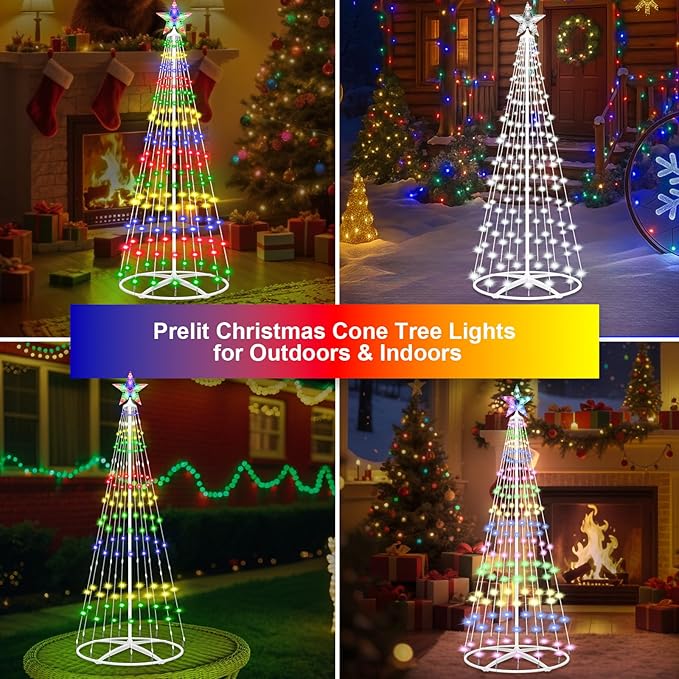 Prelit Christmas Cone Tree with Lights, 4FT 156LEDs Small Christmas Tree Light with Remote Control, Timer, 11 Lighting Modes, Artificial Outdoor Christmas Tree for Yard Porch Lawn Decorations