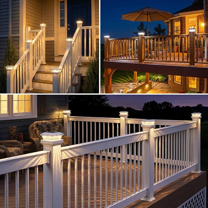 4x4 Solar Post Cap Lights Outdoor 8 Pack, Waterproof Solar Fence Light for Wooden/Vinyl Post, 2 Color Outside Deck Patio Porch Decor, White