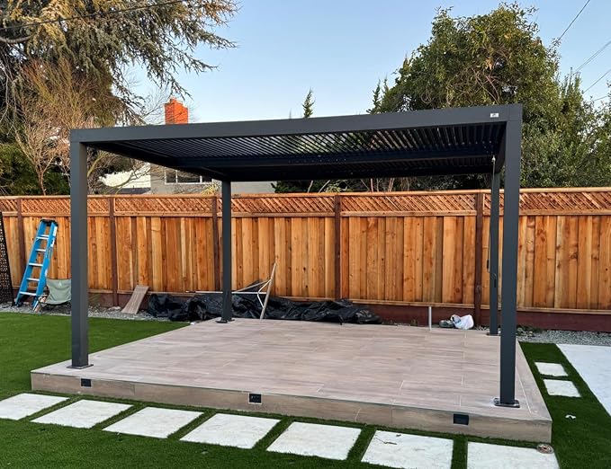 PURPLE LEAF Louvered Pergola 94AS 10' x 4' Wind Resist Dry System Gray | Two Independently Adjustable Louvered Roofs, All-Aluminum Rustproof Frame, DIY-Friendly Assembly, Taller Design