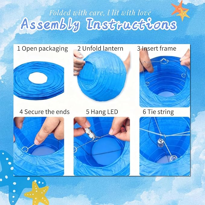 Chinese Paper Lanterns - Pack of 10, 12-Inch Blue/Royal Blue Hanging Lights for Birthday Party Decorations, Ceiling Decor, Rainbow Classroom, Wedding, and Home Party