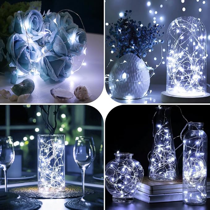 8 Pack Fairy Lights Battery Operated with Remote, Each 39Ft 120LED Battery Powered String Light with Timer, 8 Modes Waterproof Twinkle Christmas Lights for Bedroom Party Indoor Mason, Cool White