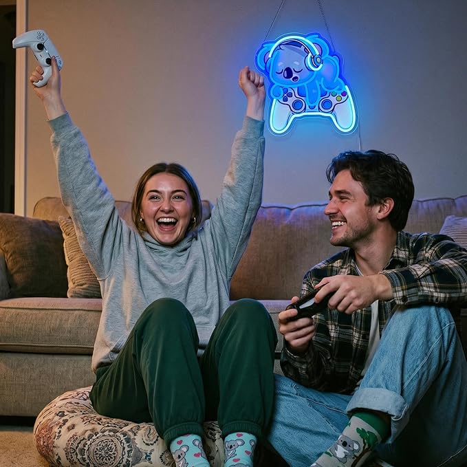 Koala Gaming Neon Sign 12.7x12.5in,USB LED Wall Decor with Dimmer | Neon Signs for Wall Decor,Cute Gamer Wall Decor for Bedroom,Game Room, Kids Room,Dorm