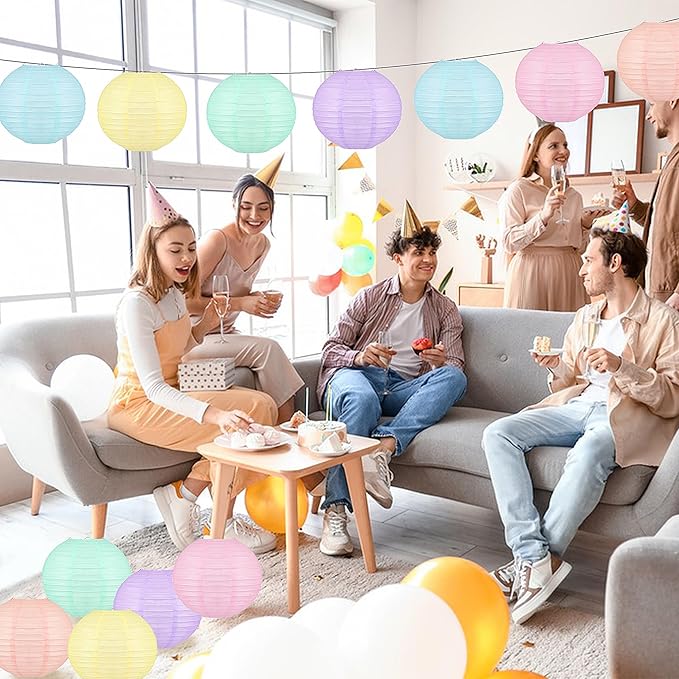 12 PCS Colorful Hanging Paper Lanterns Pastel 10 In Macaron-colored Neon Chinese Paper Lanterns Party Decorations for Classroom Baby Shower Wedding Birthday Valentine's Day (Macaron)