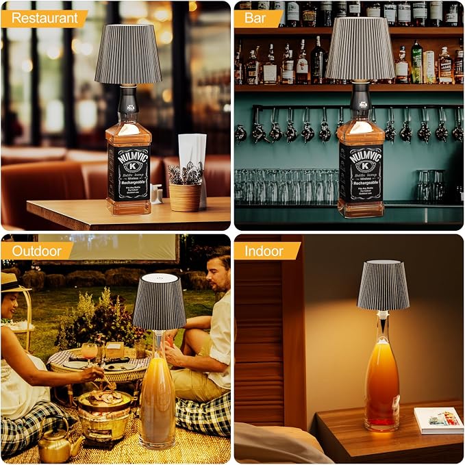2 Pack Wine Bottle Lamps, 2026 New 3 Color Rechargeable Wireless Bottle Lamps, Bottle Light for Liquor Bottles with Touch Dimming for Parties, Restaurants & Home Decor(Bronze)