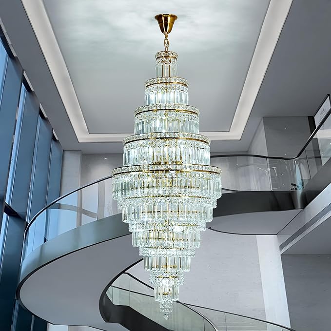 YYJLX Modern Crystal Chandelier 22 Light Extra Large Long Chandelier for High Ceiling Luxury Gold Hanging Pendant Light for Staircase Foyer Entryway