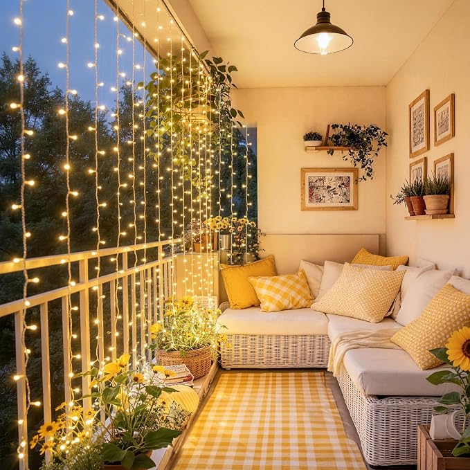 JMEXSUSS USB Plug in Curtain Lights 200 LED with 8 Modes, 6.5ftx6.5ft | Remote, Warm White Curtain Fairy Lights, String Lights for Bedroom, Classroom, Dorm, Wedding, Xmas, Party Decor