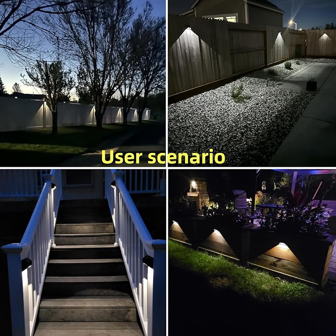 Solar Fence Lights,Deck|Step |Stair Lights,Warm White/Daylight/Cool White Options for Yard Garden Sidewalk Pathway, Waterproof(6-Pack)