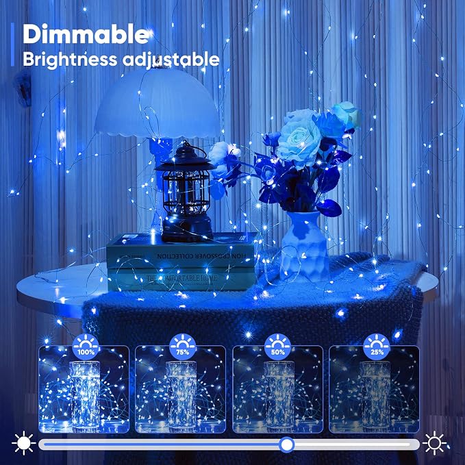 Ariceleo 2 Pack 16.4 Ft. Battery Operated Outdoor String Lights with Remote & Timer, LED Blue Fairy Lights, Waterproof Twinkle Lights for Bedroom, Dorm, Mason Jar, Wedding, Party, Christmas