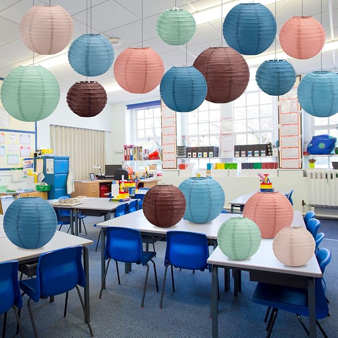 15 Pcs Boho Hanging Paper Lanterns Boho Classroom Decor Back to School Classroom Ceiling Decor Round Multi Color Garlands Bulletin Board for Classrooms Office Wall Birthday Party Supplies