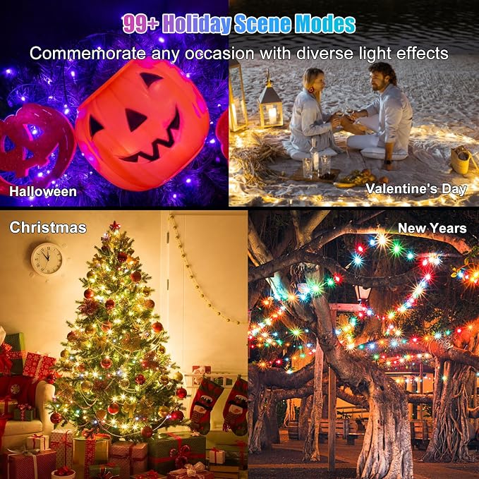 100 LEDs RGB Smart IC Fairy Lights, 33FT Multicolor String Lights Indoor | APP & Remote Control, USB Powered & IP65 Waterproof, Christmas Light Decoration for Outdoor, Christmas, Bedroom