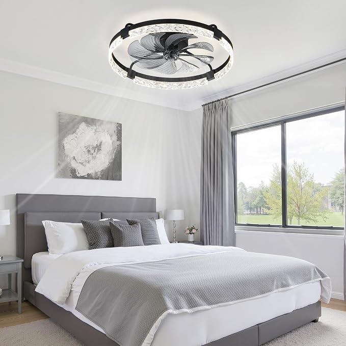 LEDIARY 24" Ceiling Fans with Lights and Remote, Fandelier Black | 3CCT, 6 Speeds, Dimmable Low Profile, Flush Mount Ceiling Fan, Timer, Reversible, Memory, Bedroom, Living Room, Kitchen