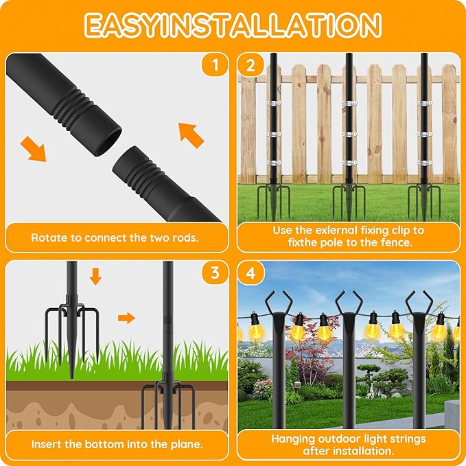 7 Pack String Light Poles,Poles for Outdoor String lights10 Ft Metal Poles with Fork for Outdoor String Lights,Outdoor Light Poles with Fork,Patio,Deck,Backyard