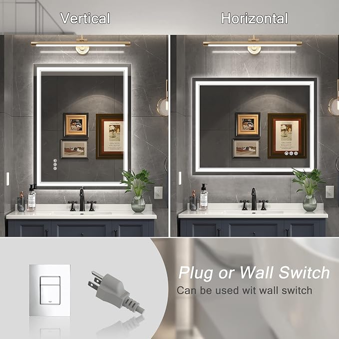 Ratsamee 30x36 Inch Led Mirror for Bathroom with Front Light and Backlit, Bathroom Mirror with Led Lights, Vanity Mirror with Lights for Wall, Anti-Fog, Dimmable, Memory Function, Tempered Glass