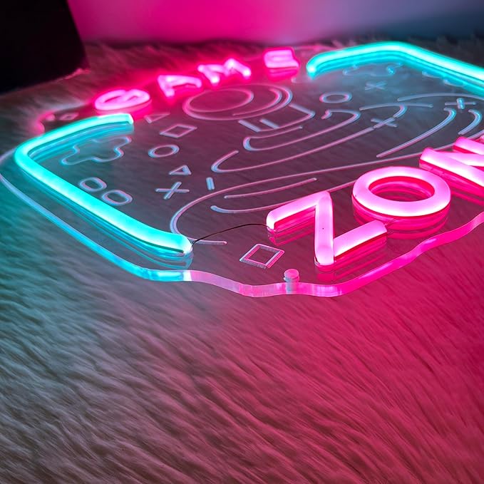 Game Zone Neon Sign Game Room Neon Sign Gaming Zone LED Neon Light Gamer Wall Decor Light up Signs for Man Cave Bedroom Party Decoration Ideal Chritmas Gifts for Boys