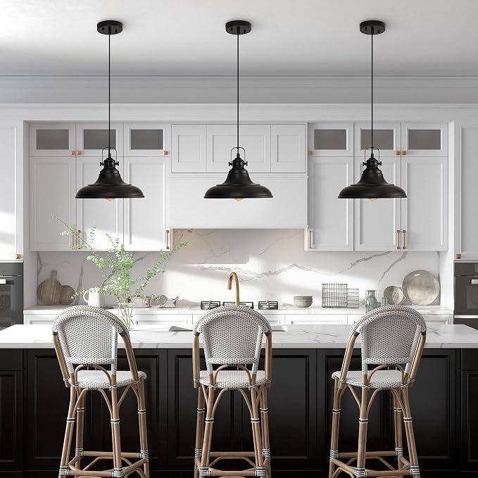 Matte Black Farmhouse Pendant Lights Kitchen Island,2 Pack Rustic Black Hanging Lighting Fixture,Pendant Lighting for Kitchens Dinning Room Bedroom Hallway,2 Packs