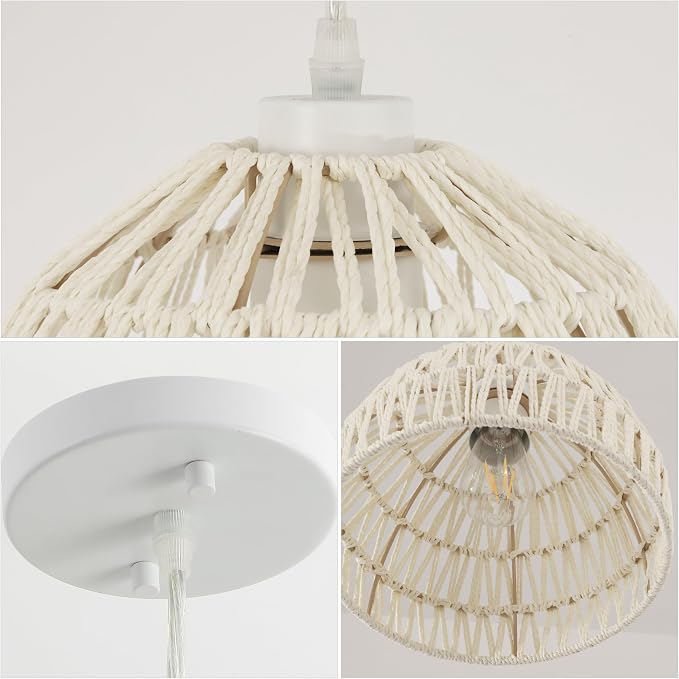 JONATHAN Y Campana 1-Light Pendant Dome Ceiling Lamp, 10.25", Cream | Modern Coastal Farmhouse Decor, Adjustable Height, Woven Rope Metal Frame, LED Bulb Included, UL Listed
