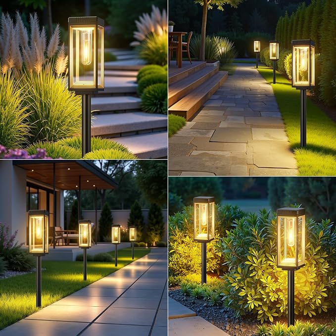 LETMY Solar Pathway Lights Outdoor, 4 Pack IP65 Waterproof Solar Path Lights with Auto On/Off, Bright Garden Lights for Landscape, Patio, Driveway & Yard