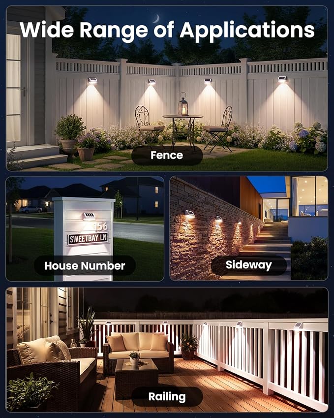 VOLISUN White Fence Lights, Dusk to Dawn Solar Fence Lights Outdoor Waterproof with Warm White LED Spot Lens, Solar Light for Fence, Yard, Wall, Backyard, Railing, Deck, and Patio, 24 Pack