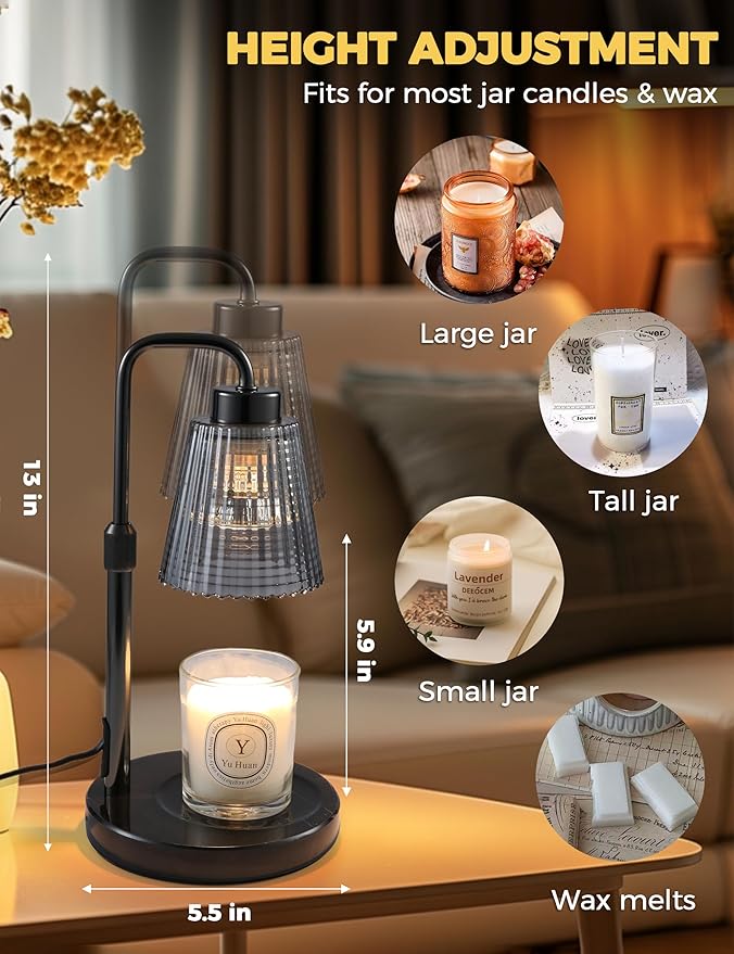 Marble Candle Warmer Lamp Green with Cycle Timer, Dimmable Wax Melt Warmer | 24h Cycle Timer Dimmable Wax Melt Warmer with 2 Bulbs, Fall Decor for Home Living Room Halloween Decorations Gifts for Mom