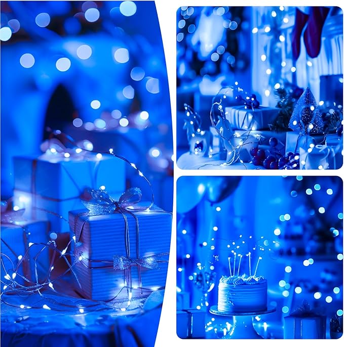 ZSJWL Rechargeable Fairy Lights with DIY Timer & 8 Modes, 16FT 50LED String Lights Battery Operated Indoor, Twinkle mini Lights for Bedroom Christmas Wedding Centerpiece Decor (Blue)