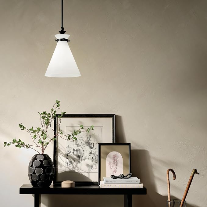 Kichler Laria Pendant Light, Opal Glass, Black | Updated traditional pendant light for kitchen islands and dining rooms (14.5" x 10.5"), 52774BK