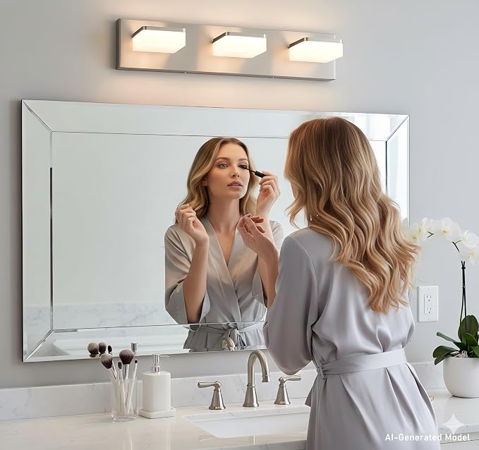 Brushed Nickel Vanity Lights for Bathroom - 3 Light Vanity Light Fixture - Dimmable LED Wall Sconces - Daylight 5500K - Elegant Bath Light Fixtures for Over Mirror