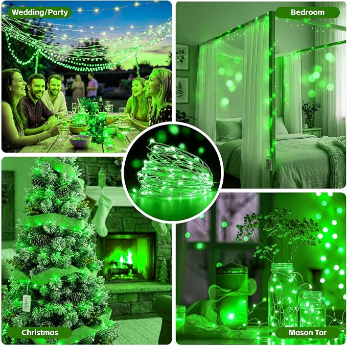 6 Pack Rechargeable Fairy Lights,7ft 20LEDs, Remote & DIY Timer | Dimmable Silver Wire, Mini Twinkle Lights, For Mason Jar, Indoor Christmas Bedroom Wedding Decor, Green