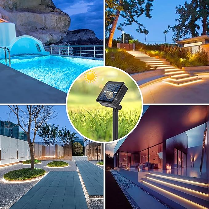 19.8 FT Solar LED Strip Lights, Outdoor Waterproof Rope Light 3000K Cuttable & 8 Modes Solar Powered Tape Lighting for Step, Sign, Driveway (1 Pack)