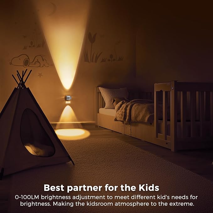 L LOHAS LED Night Light Projector, Night Lights Plug into Wall Light Sensor | Dusk to Dawn Sensor, Silver Rotating Nightlight for Kids, Soft White Ambient Lighting for Bathroom, Gaming Room,1 Pack