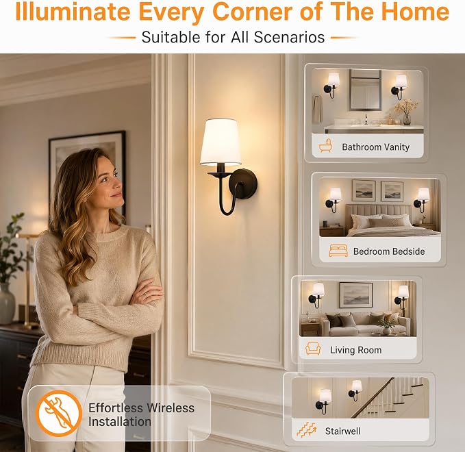 Rechargeable Wall Sconces Set of 2, 10000mAh Magnetic LED Bulb Wall Lights, 9 RGB Colors 3 CCT Dimmable, Battery Operated Cordless Wall Scone Lamp for Bedroom Living Room Home Decor