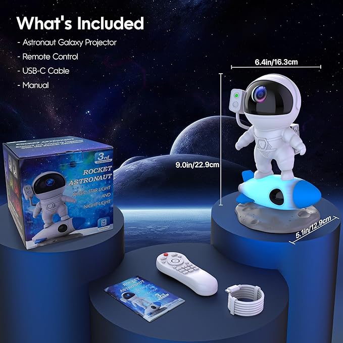 Astronaut Galaxy Projector Night Light with Rocket Lamp | Star Space Projector Ceiling LED Starry Nebula Light Projector, Timer and App & Remote Control, Kids' Room Decor