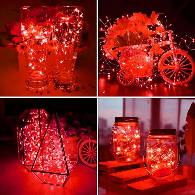ZGWJ 12 Pack Red Fairy Lights, Mini String Lights with Remote and Timer | 8 Lighting Modes Timing Function Battery Operated 7 FT 20 LED Waterproof,Halloween Christmas Tree Parties Decor