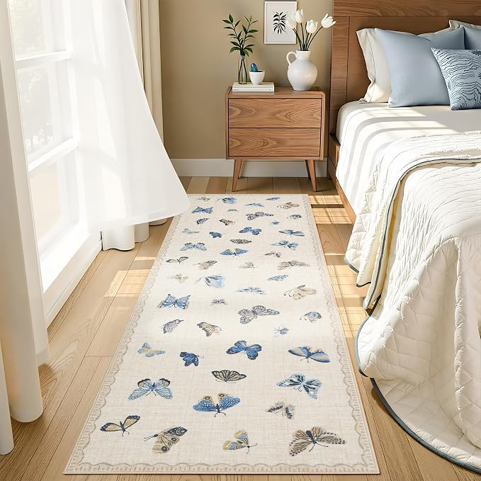 GarveeHome Butterfly Area Rug 2x6, No Slip Washable Rug, Modern Bedroom Rug Under Bed Ultra Carpet, Low-Profile Rugs for Living Room Bedroom Dining Room, Khaki