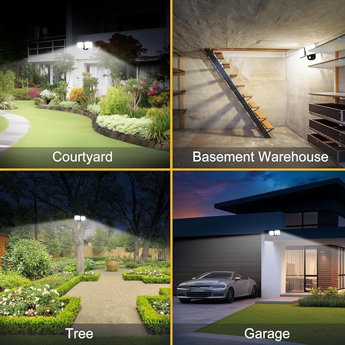 Rechargeable Battery Operated Motion Sensor Outdoor Lights with 2500LM & 4000LM(High Brightness), Battery Powered Lights 1-3 Months Endurance, USB Charging Security Lights for Garage Yard Patio Garden