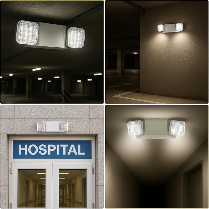 GRUENLICH LED Commercial Emergency Light with Dual Head and Backup Battery, US Standard, AC 120-277V, Hardwired Emergency Light Fixtures for Business Office Power Outages, 2-Pack
