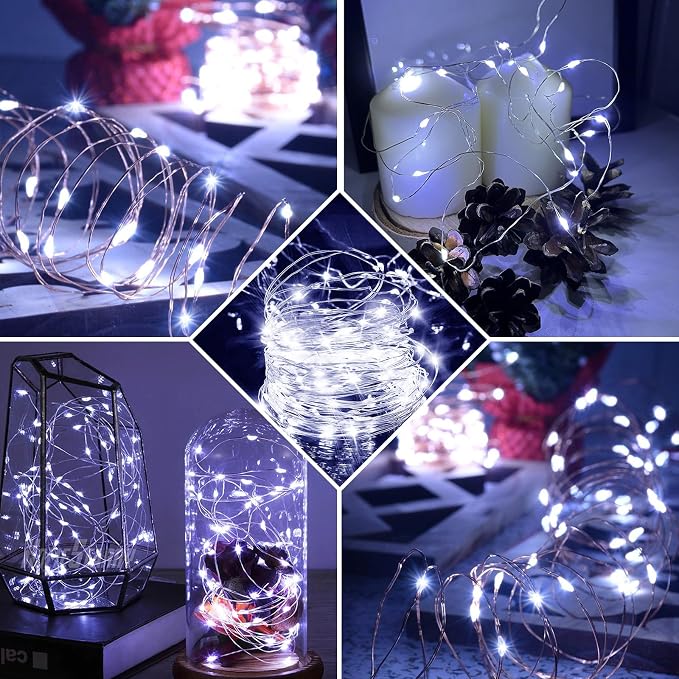 6 Pack Fairy Lights Battery Operated with Remote Timer 8 Lighting Modes,7ft 20 LED Waterproof Mini String Lights for Halloween Christmas Table Centerpieces Bedroom Decorations,White