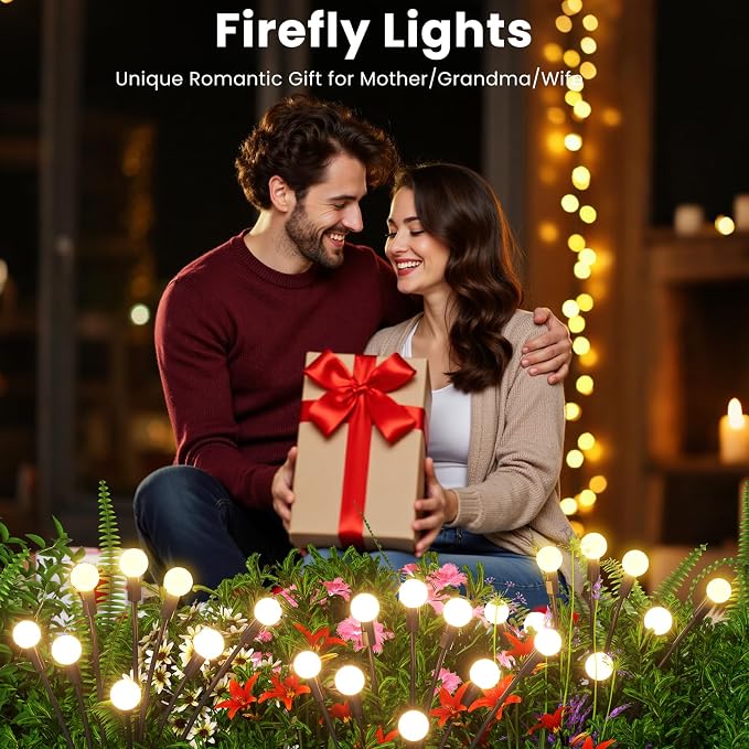 Solar Lights Outdoor(8 Pack,64 LEDs),Solar Lights Outdoor Waterproof for Garden Decor,4 Modes Firefly Light for Outdoor Decor,Big Bulb High Lumens Patio Decor,Sway by Wind,Gardening Gifts for Women