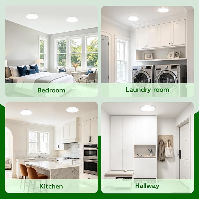 hykolity 7Inch Selectable CCT LED Flush Mount Ceiling Light,1500LM,2 Pack | 15W 3000K/4000K/5000K, Edge-Lit Flush Mount Ceiling Light Fixture for Kitchen, Bedroom, Laundry and Closet Room,White