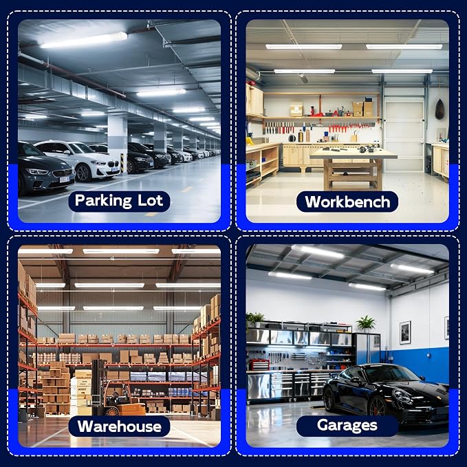 hykolity LED Shop Lights 4FT,60W(350W Equivalent),6500LM,5000K | Linkable Shop Light Plug and Play with Hanging/Surface Mount Kit,Shop Lights for Garage,Workshop,Warehouse,White,4 Pack