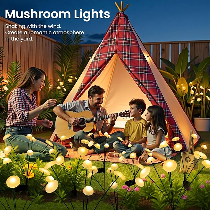 Solar Garden Lights, 6pack Swaying Mushroom Lights | Solar Fairy Lights for Outside, Waterproof Light Decor for Yard,Lawn,Patio,Pathway Decoration(Warm White)