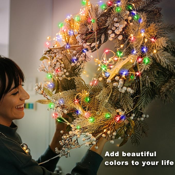 6 Pack Timer Fairy Lights Battery Operated Twinkle Lights with 5 Modes | 16.4Ft 50 LED Silver Copper Wire Battery Wreath Lights for Home Christmas Wedding Indoor Outdoor Decor, Multicolor