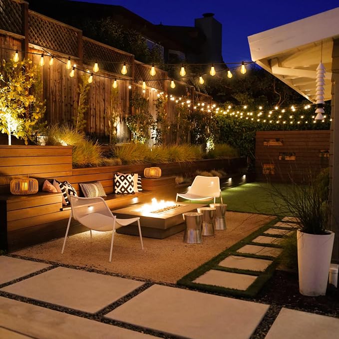 100FT Outdoor String Lights, Patio Light with 32 A39 Bulbs, Black | Plug in, Dimmer not included, Waterproof, Shatterproof, Extendable, LED Hanging Lamp for Indoor Outside Decor, Warm White
