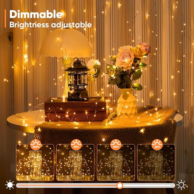 Ariceleo 2 Pack 65.6 Ft. Battery Operated Outdoor String Lights with Remote & Timer, LED Warm White Fairy Lights, Waterproof Twinkle Lights for Bedroom, Dorm, Mason Jar, Wedding, Party, Christmas