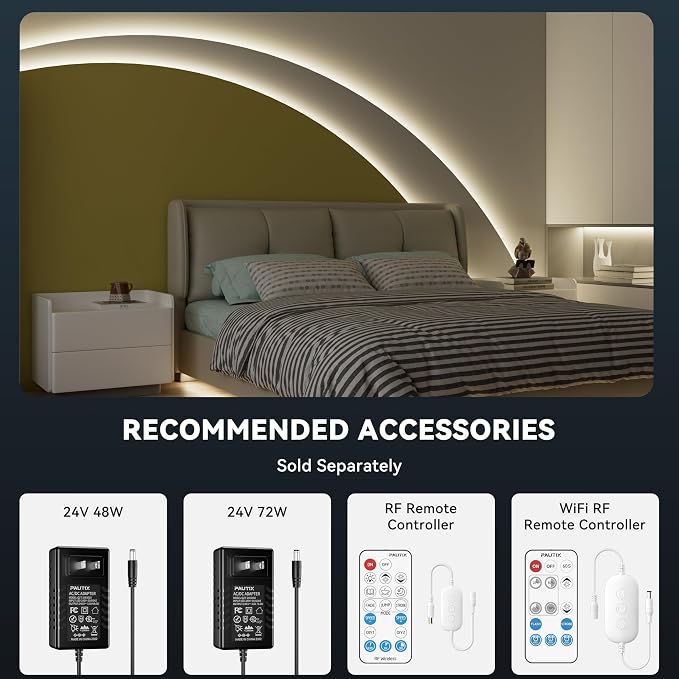 PAUTIX 5mm COB LED Strip Light 16.4ft/5m 4000K Natural White 504 LEDs/m,5000lm CRI90+ Super Bright DC24V Flexible LED Tape for Cabinet Home DIY Lighting Projects(Power Supply Not Included)