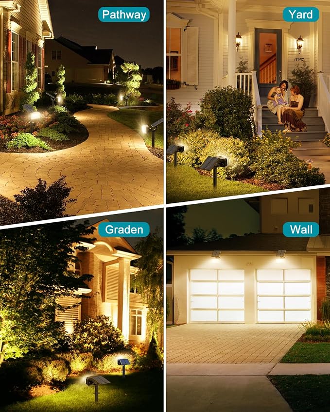 102 LEDs Solar Spot Lights Outdoor, 6 Pack Warm White Solar Spotlights | 4 Modes, Waterproof IP65, Adjustable Light & Panel Landscape Flood Powered Lights for Yard Garden Pathway Wall