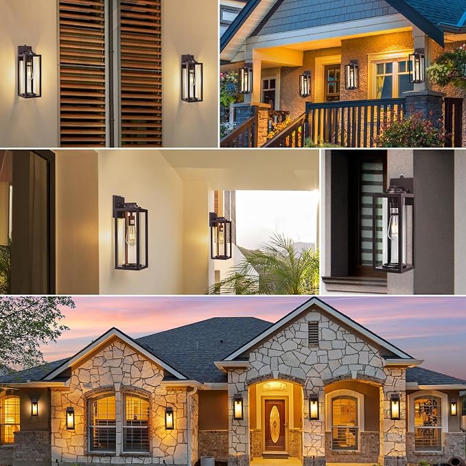 FILIYANO Large Dusk to Dawn Outdoor Wall Lights, Oil Rubbed Bronze, 2 Pack | 16 Inch, Anti-Rust, Waterproof, Brown Exterior Fixtures with Photocell, Modern Farmhouse Sconces for Garage, Porch,Front Door
