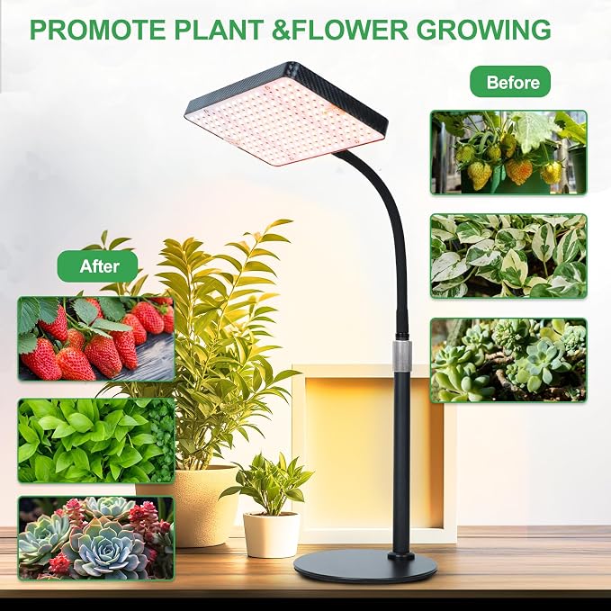 2026 Tabletop Grow Lights for Indoor Plants, Seed Starting, Bonsai, 4/8/12/16/20H Timer, 25 Watt Power Draw, Bright Enough Like A Small Sun, Daisy Chain Function, 16"-24" Height Adjustable