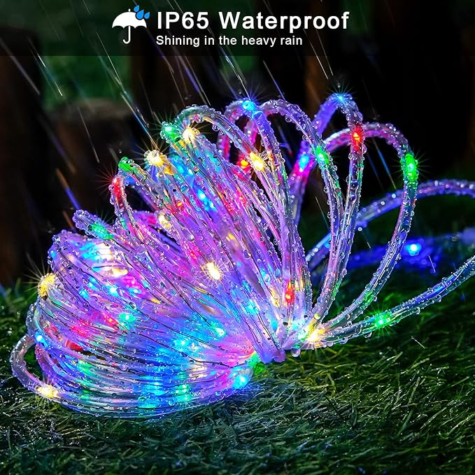 JMEXSUSS Trampoline Accessories 200 LED Trampoline Lights, 66ft IP 65 Waterproof Solar Camping Lights Outdoor, 8 Modes Solar Rope Light for Ladder Slide Tent Camp(Multicolor)