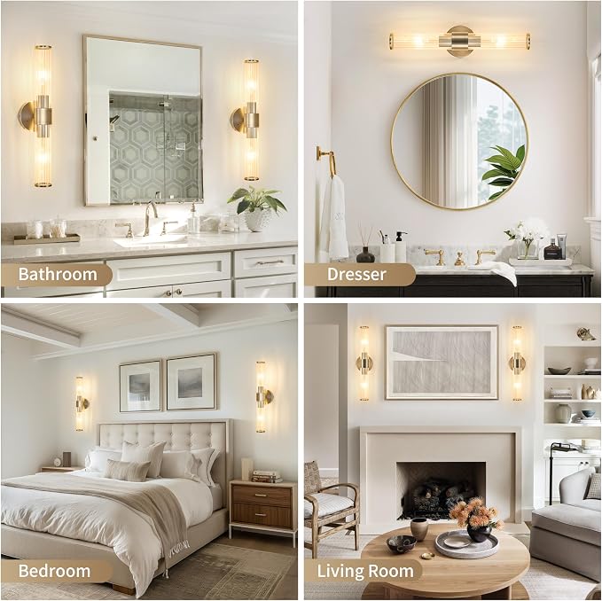 Morauroral Sand Nickel Battery Operated Wall Sconces Set of Two, Rechargeable Wall Sconce with Dimmable Remote Control, 20 Inch Wireless Sconce Wall Light for Bedroom, Living Room (Bulbs Included)